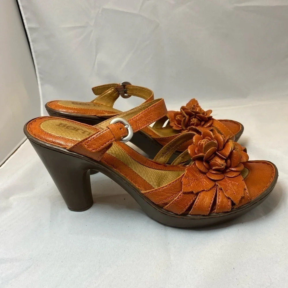 Born Women's Heels in Orange with Floral Design - Picture 3 of 7